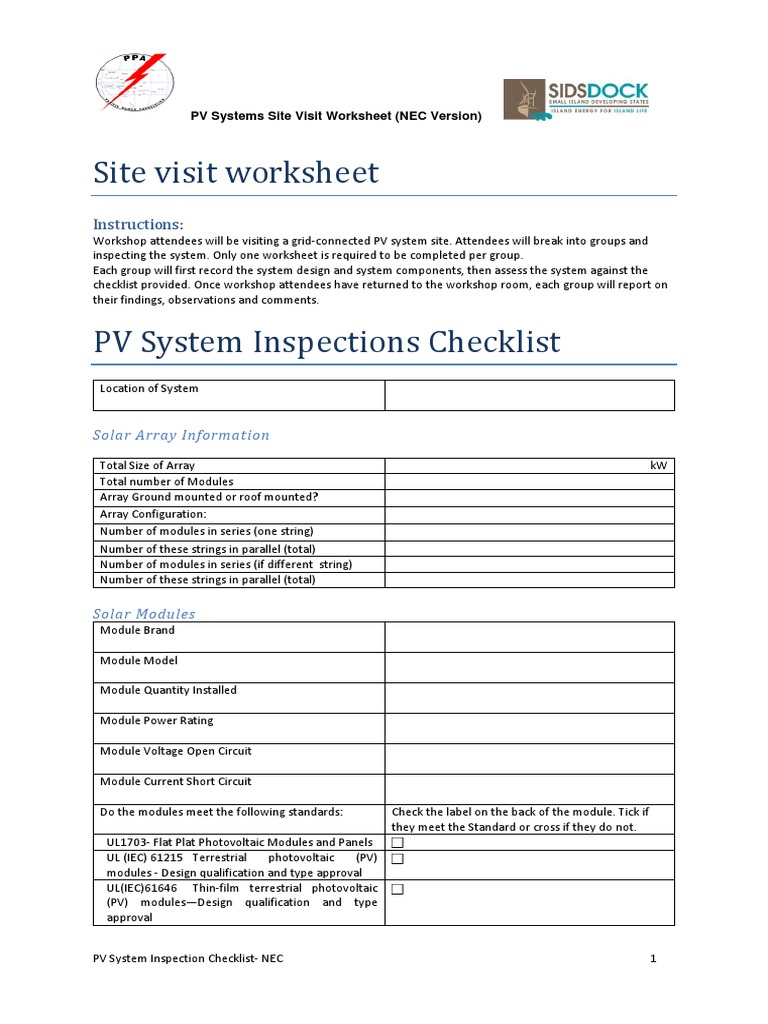 PV System Inspection Checklist (NEC) | PDF | Photovoltaic System ...