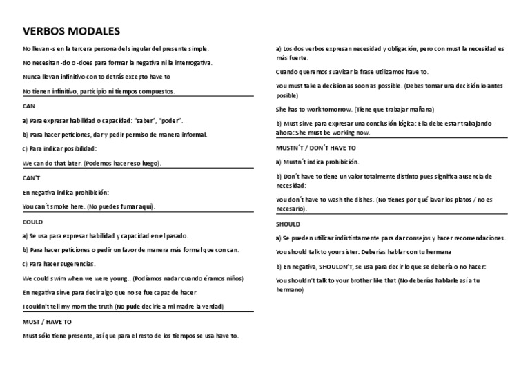 Verbos Modales en Inglés: Guía 2 ESO | PDF | Idiomas | Science