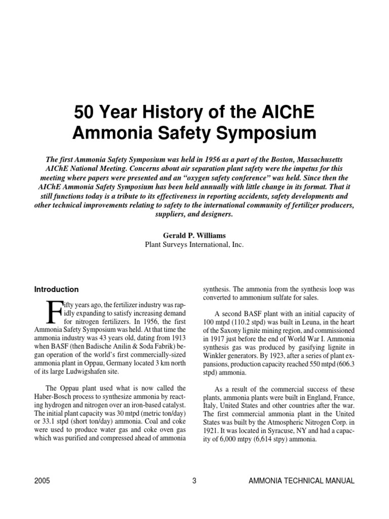 50 Year History of The Aiche Ammonia Safety Symposium Gerald P