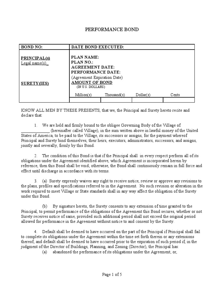 Performance Bond 03-01-11 | PDF | Bonds (Finance) | Notary Public
