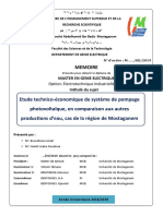 Etude Technico-Économique de Système de Pompage Photovoltaïque, en Comparaison Aux Autres Productions D'eau, Cas de La Région de Mostaganem