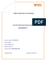 Higher Nationals in Computing: Unit 20: Advanced Programming Assignment 1