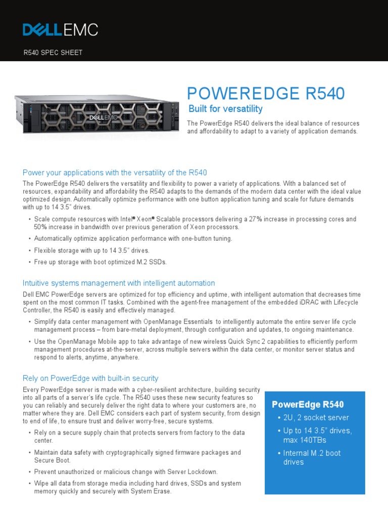 Poweredge R540: Built For Versatility | PDF | Solid State Drive | Hard ...