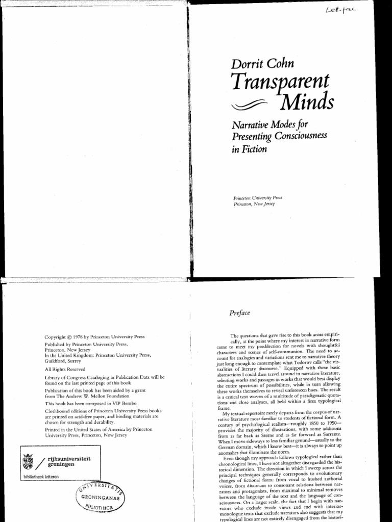 Dorrit Cohn-Transparent Minds-Princeton University Press (1978) | PDF |  Narration | Novels