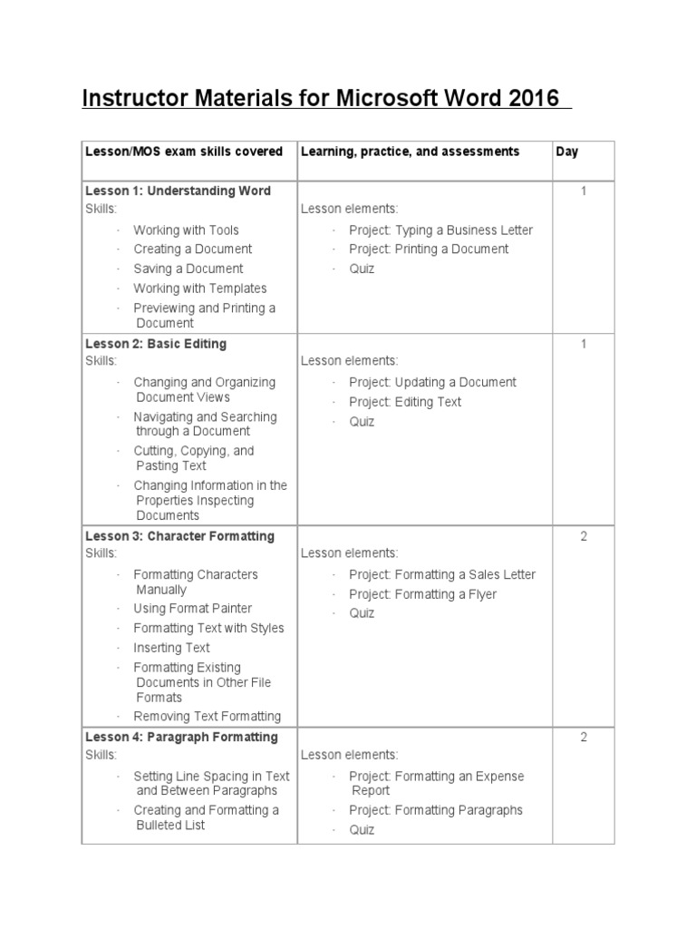 Microsoft Word 2016 Instructor Guide | PDF | Paragraph | Page Layout