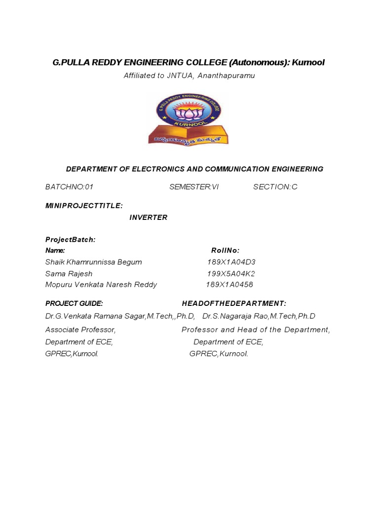 G.PULLA REDDY ENGINEERING COLLEGE (Autonomous) : Kurnool: Department of ...