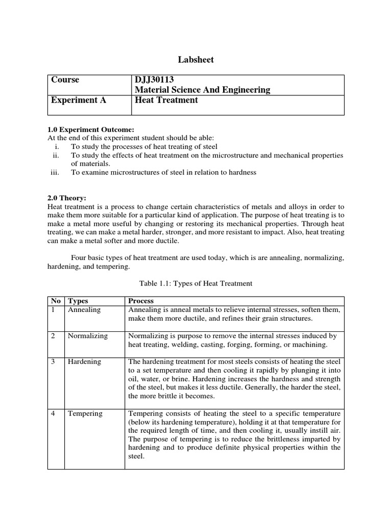 Labsheet DJJ30113 Heat Treatment PDF | PDF | Heat Treating | Annealing ...