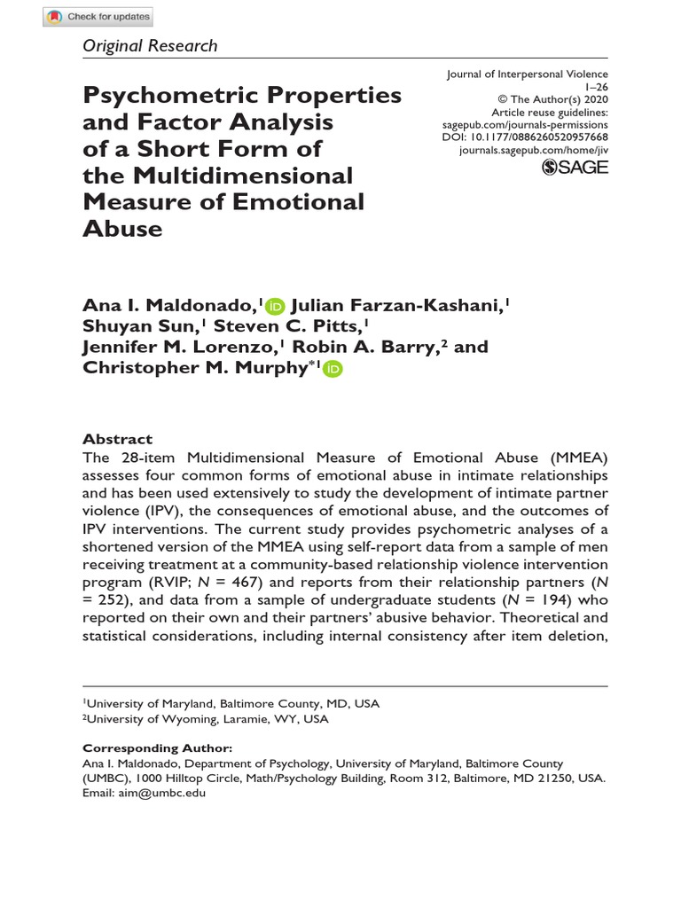 Psychometric Properties and Factor Analysis of A Short Form of The