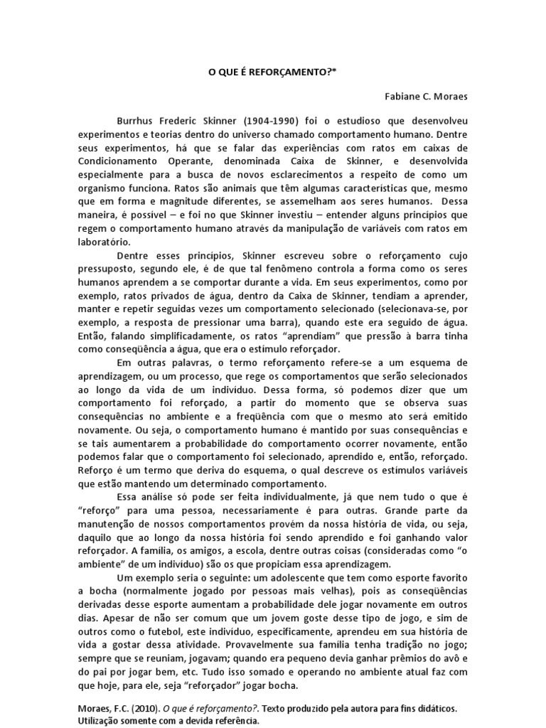 O que é reforçamento? | PDF | Comportamento | Psicologia