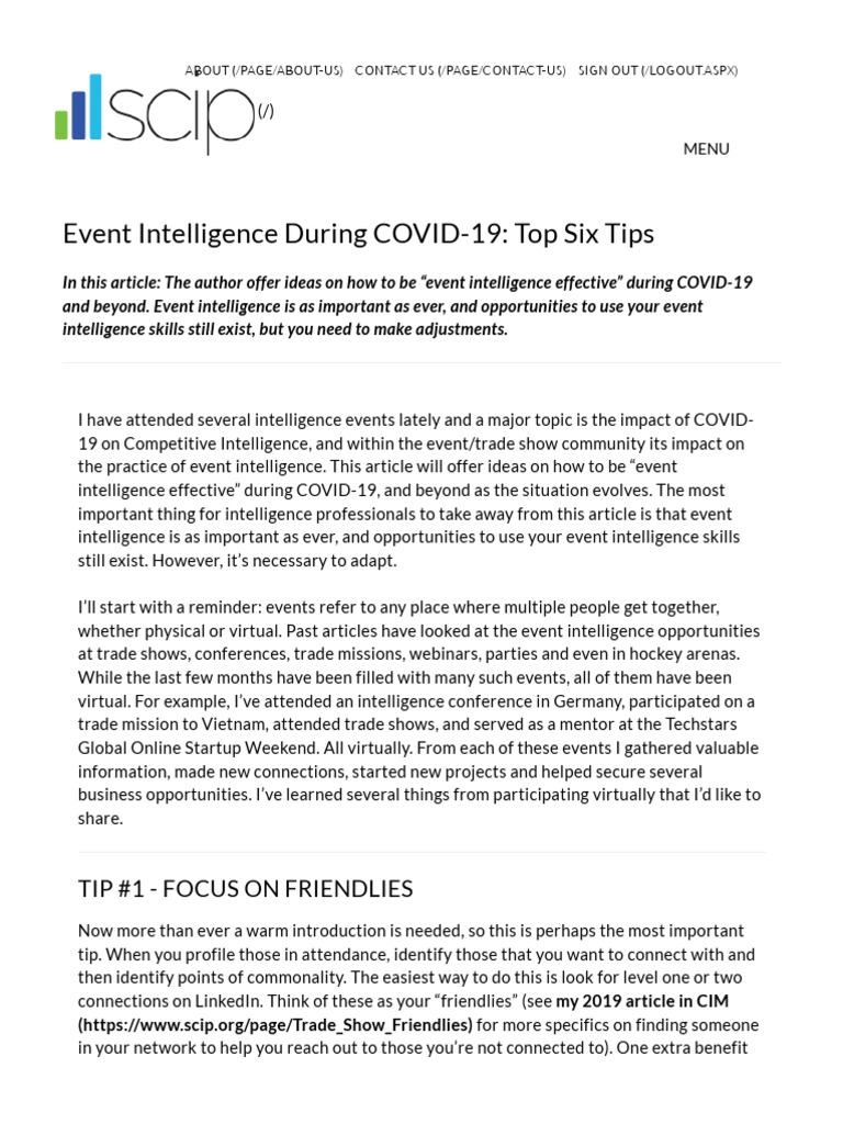 Event Intelligence During COVID-19 - Top Six Tips - SCIP | PDF | Linked ...