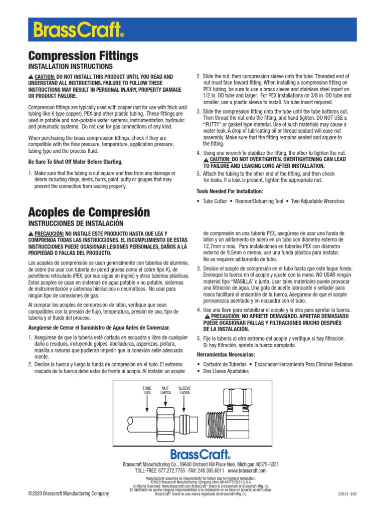 Compression Fittings Installation Instructions PDF Pipe (Fluid Conveyance) Hydraulics