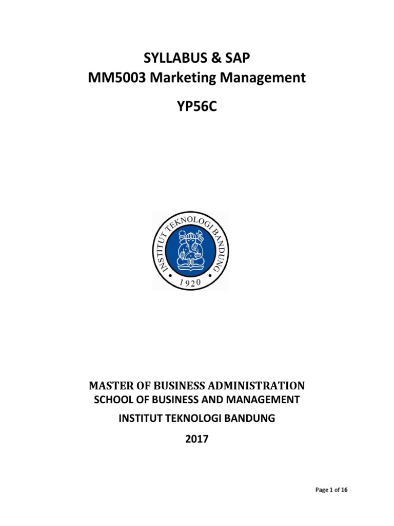 MBA Marketing Management Syllabus | PDF | Strategic Management | Marketing