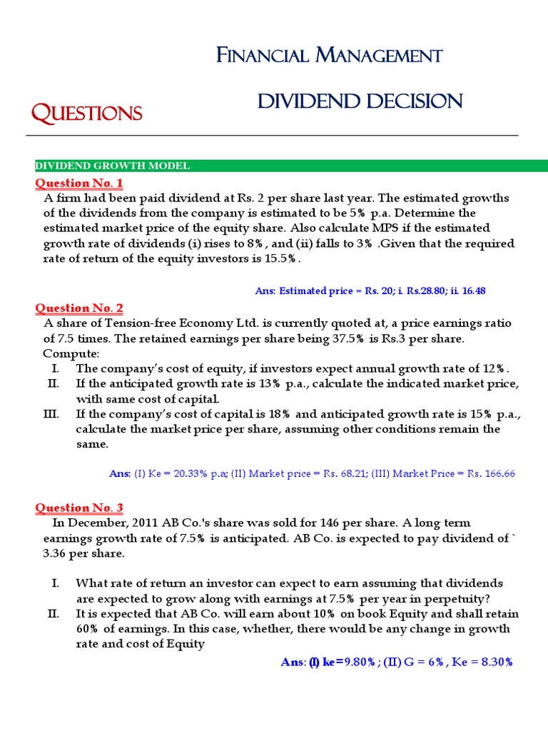 Dividend Decision Models in Financial Management | PDF | Cost Of ...
