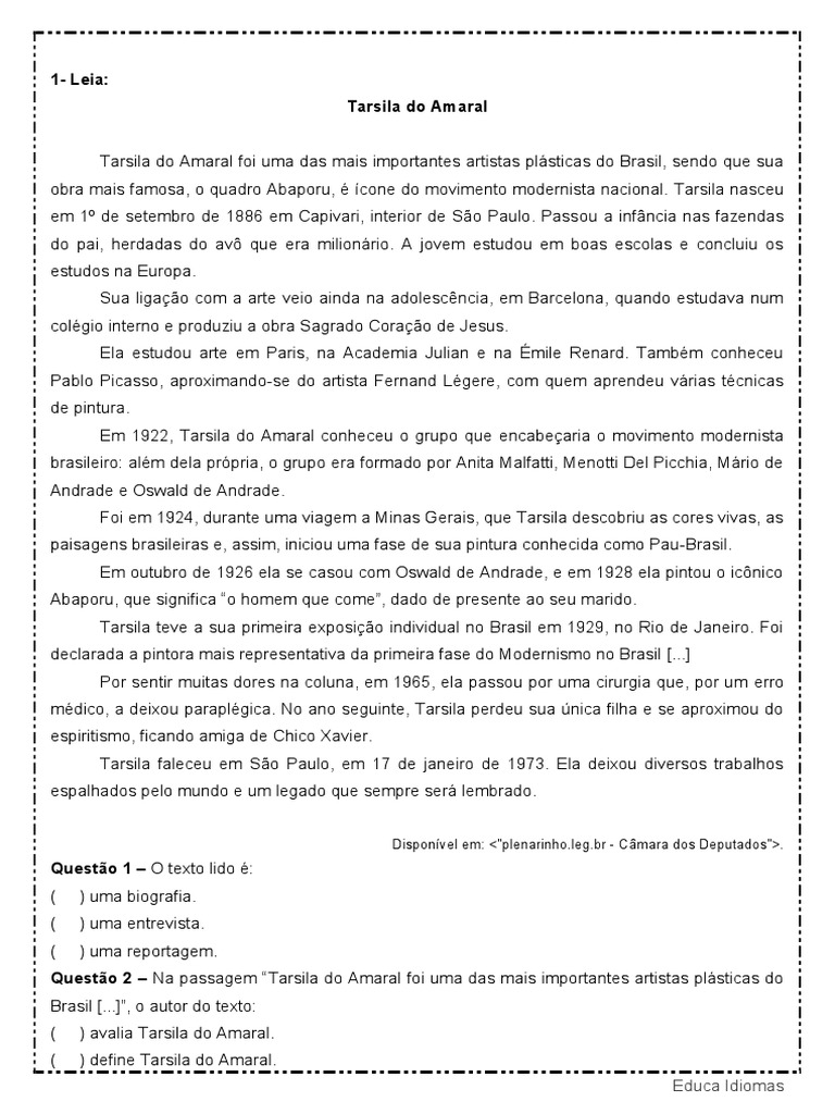 Interpretacao de Texto Tarsila Do Amaral | PDF | Pinturas | Artes (geral)