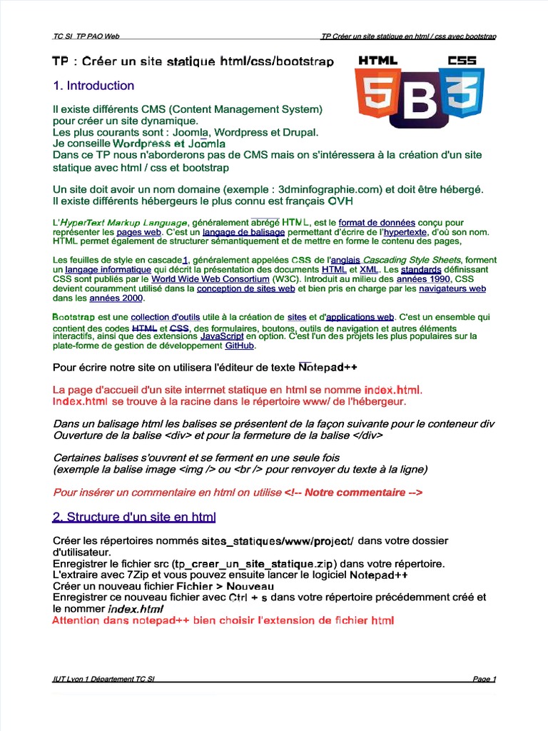 Pdf Tp Creer Un Site Statique Dd Pdf Html Langage De Balisage