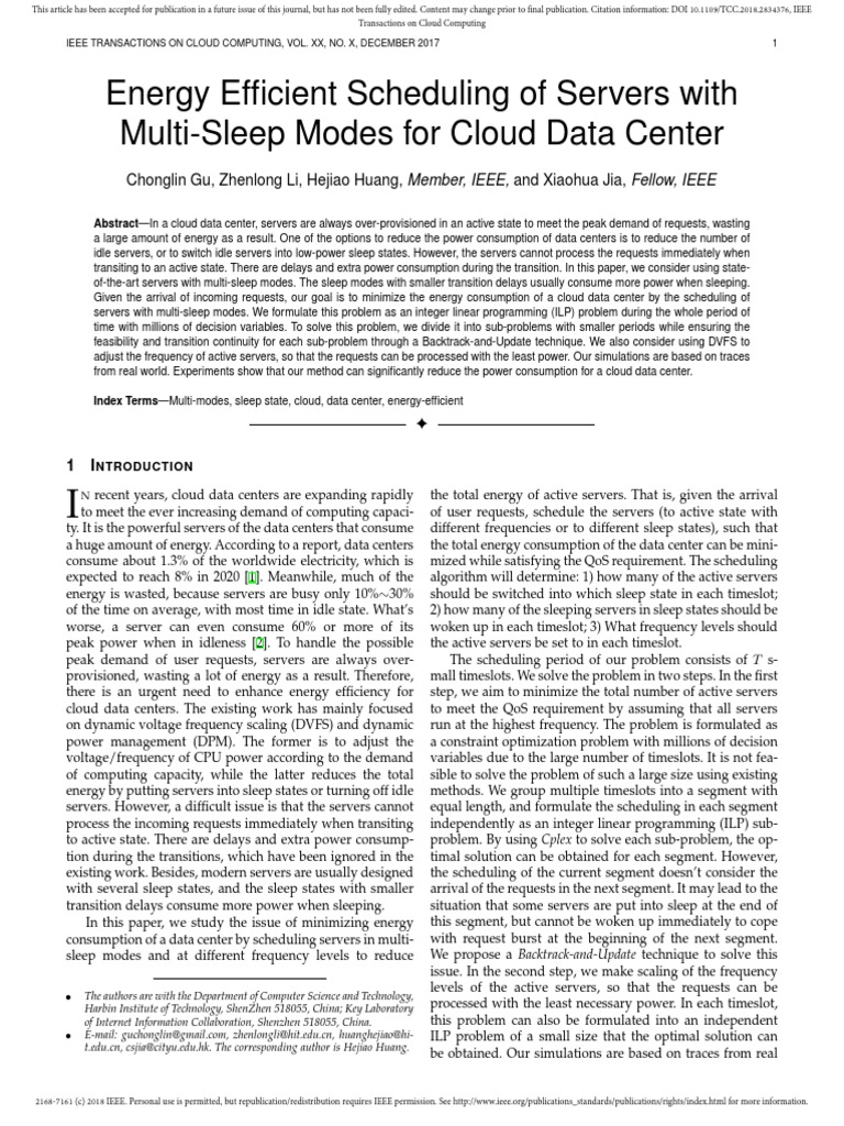 Energy Efficient Scheduling of Servers With Multi-Sleep Modes For Cloud ...