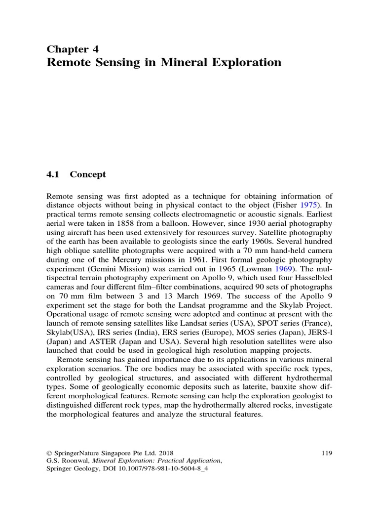 Remote Sensing In Minerals Exploration Pdf Infrared