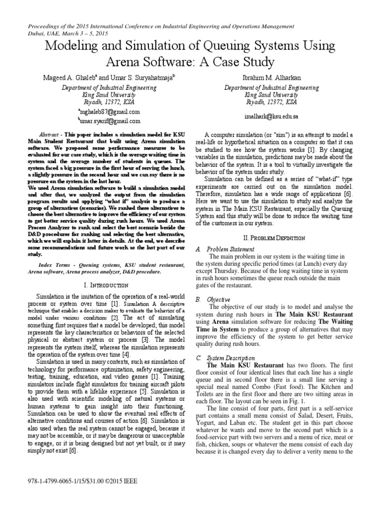 Modeling and Simulation of Queuing Systems Using Arena Software: A Case ...