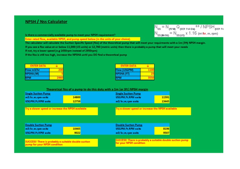 NPSH and Nss Calculation Tool | PDF | Science & Mathematics