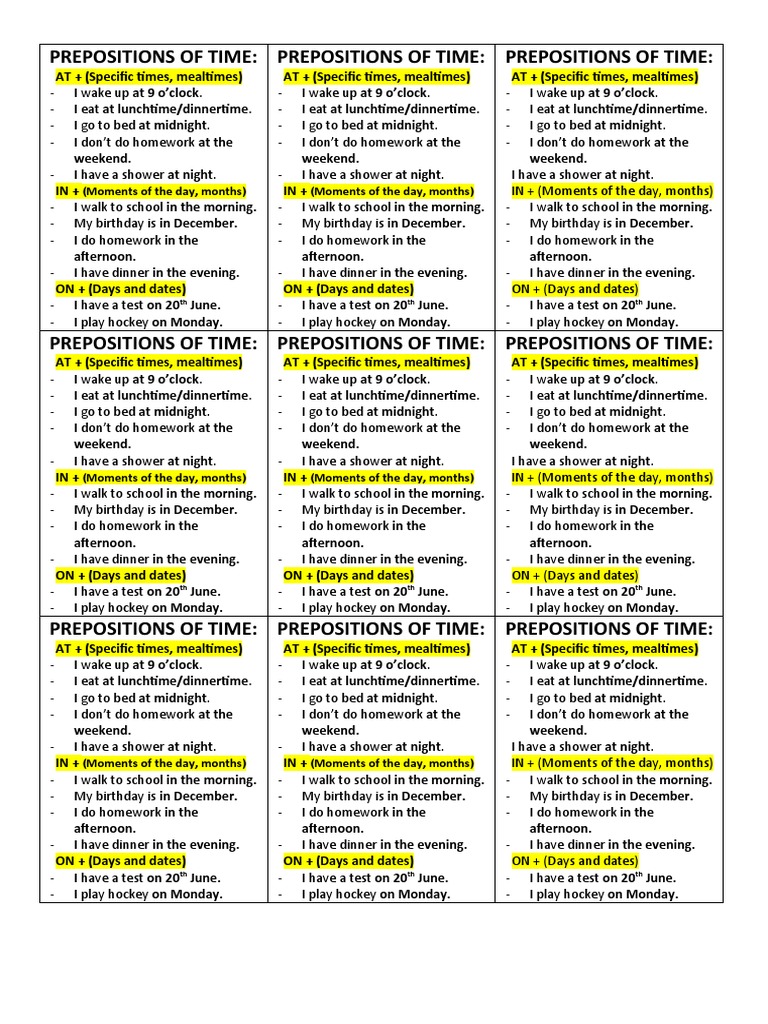 Understanding Time Prepositions | PDF | Lunch | Meal