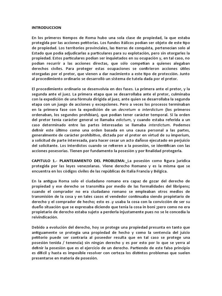 Interdictos y Posesión en Roma | PDF | Posesión (Ley) | Propiedad