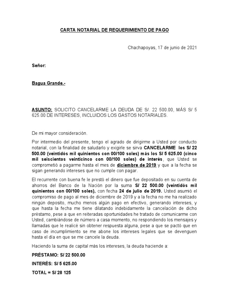 Carta Notarial de Requerimiento de Pago | PDF