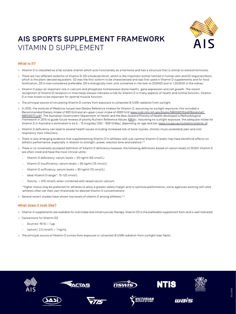 Sport Supplement Fact Sheets Vit D v4 PDF Vitamin D Dietary