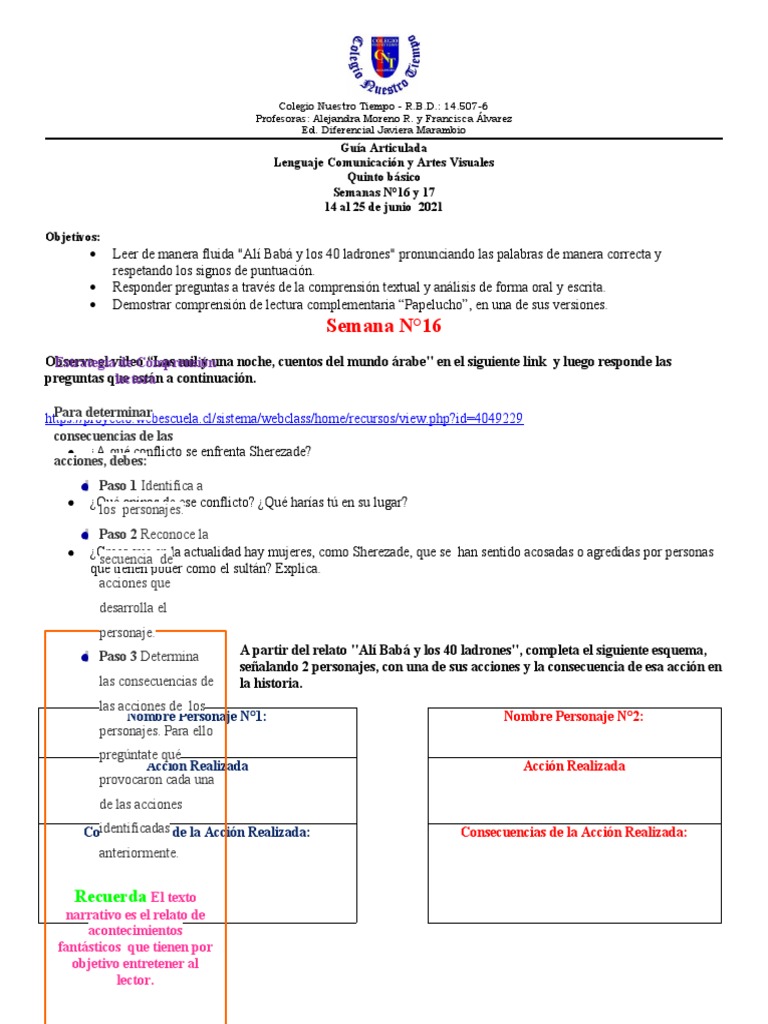 Guia Lenguaje Quinto Semanas N°16 y 17 | PDF | Artes (general) | Pinturas