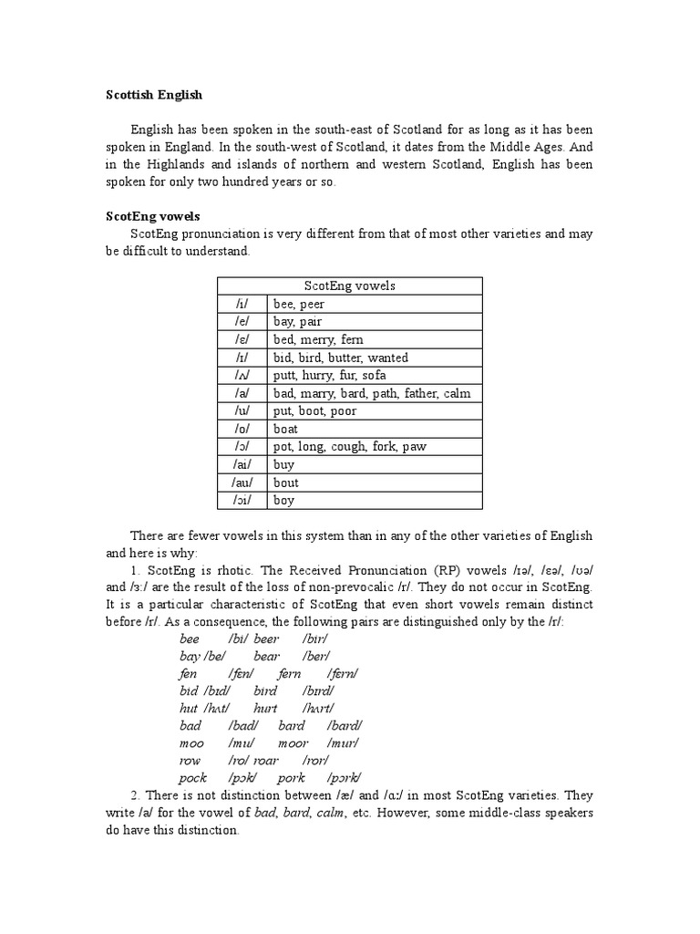 Scottish English Pronunciation And Vocabulary Pdf English Language