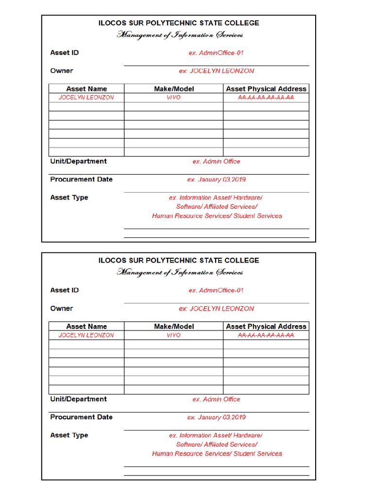 Asset Registration Form | PDF