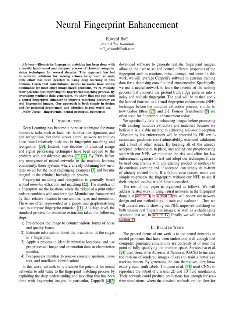 Neural Fingerprint Enhancement: Edward Raff | PDF | Fingerprint ...