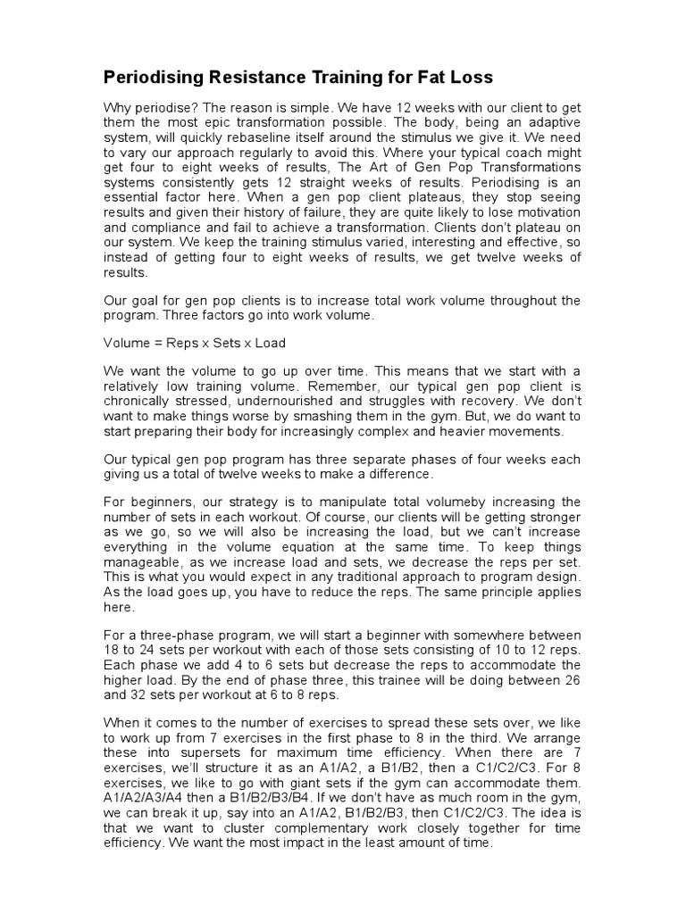 Periodising Resistance Training For Fat Loss PDF Strength Training