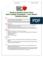 Grade 6 Sample Lesson Plan: Unit 4 Health Promotion - Your Body's Nutrient Needs