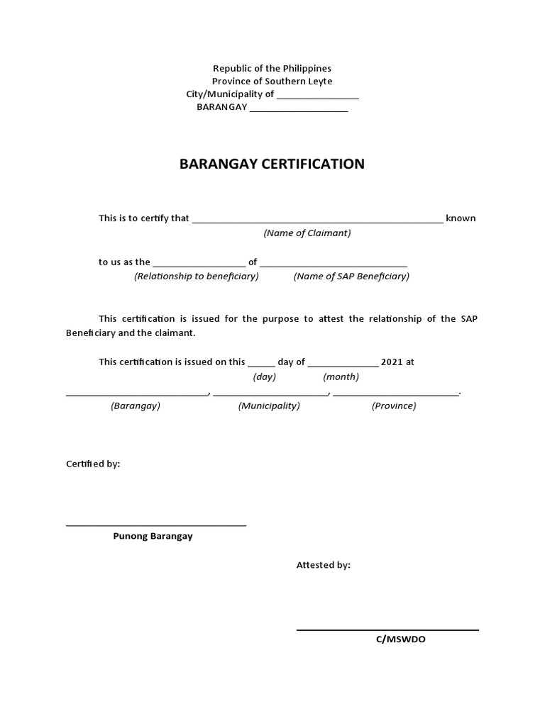 Barangay Certificate of Attestation | PDF | Finance & Money Management