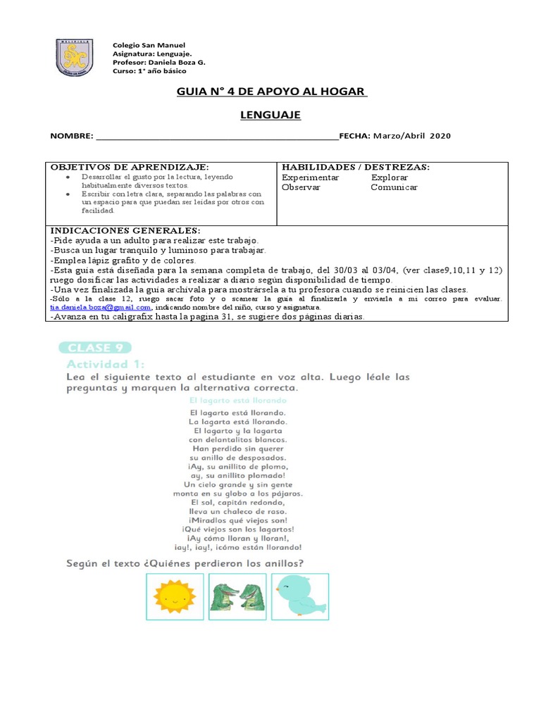 Guía de Lenguaje 1° Básico San Manuel | PDF | Crecimiento personal y ...