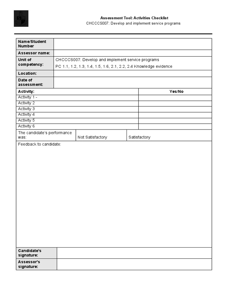 Service Program Assessment Checklist | PDF | Career & Growth