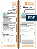 Grammar Practice Reference Card Have Got