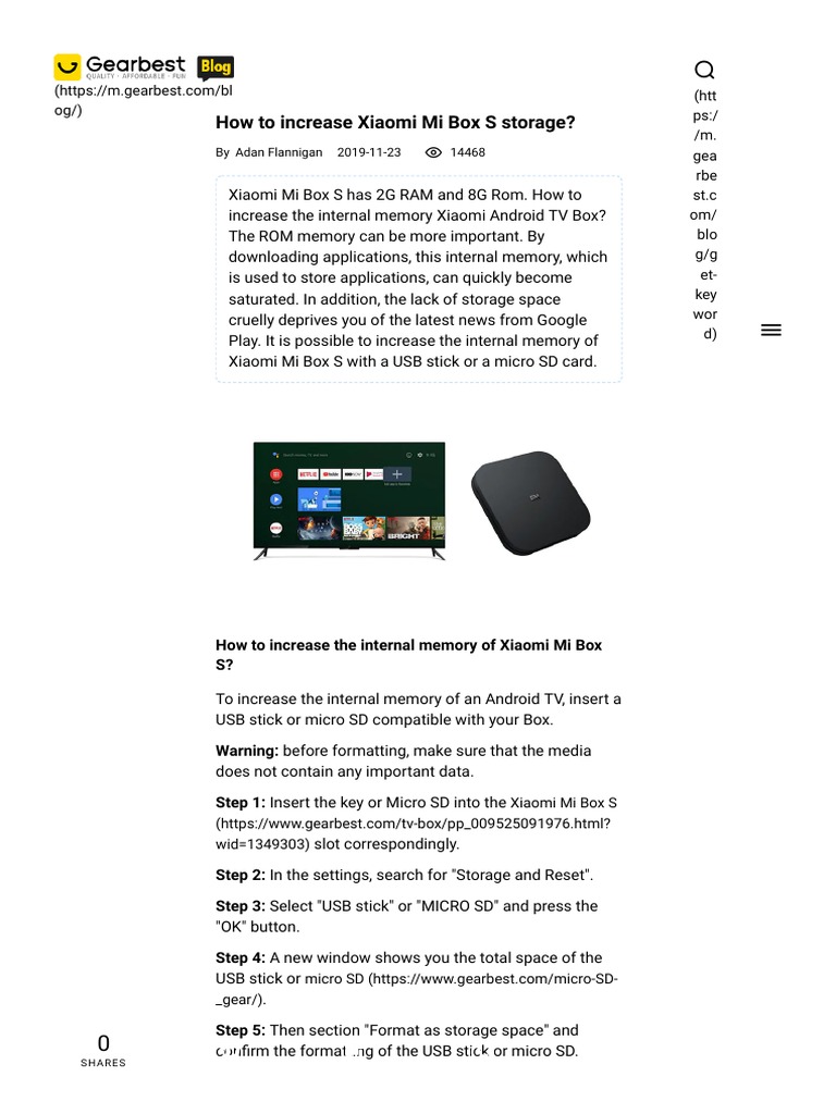 How To Increase Xiaomi Mi Box S Storage - GearBest Blog210640 | PDF | Usb  Flash Drive | Xiaomi