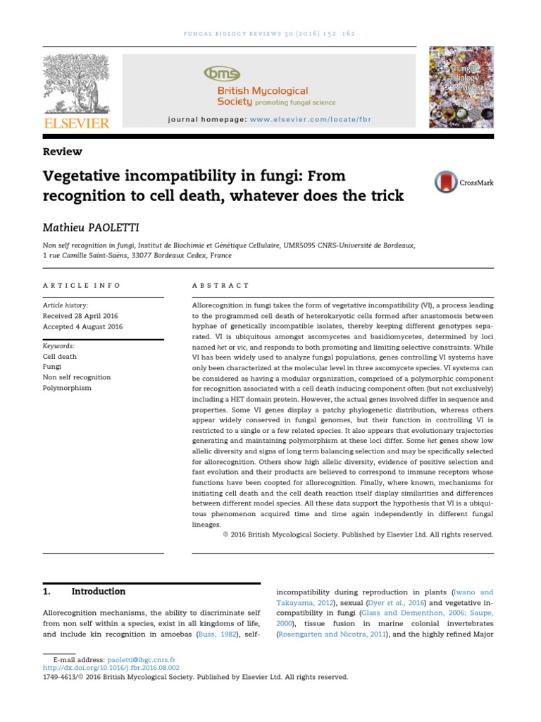 Fungal Vegetative Incompatibility Explained | PDF | Gene | Protein Domain