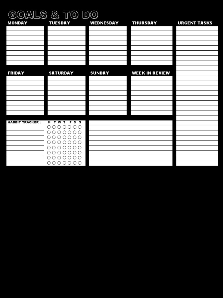 Monday Tuesday Wednesday Thursday Urgent Tasks: Habbit Tracker: M T W T ...