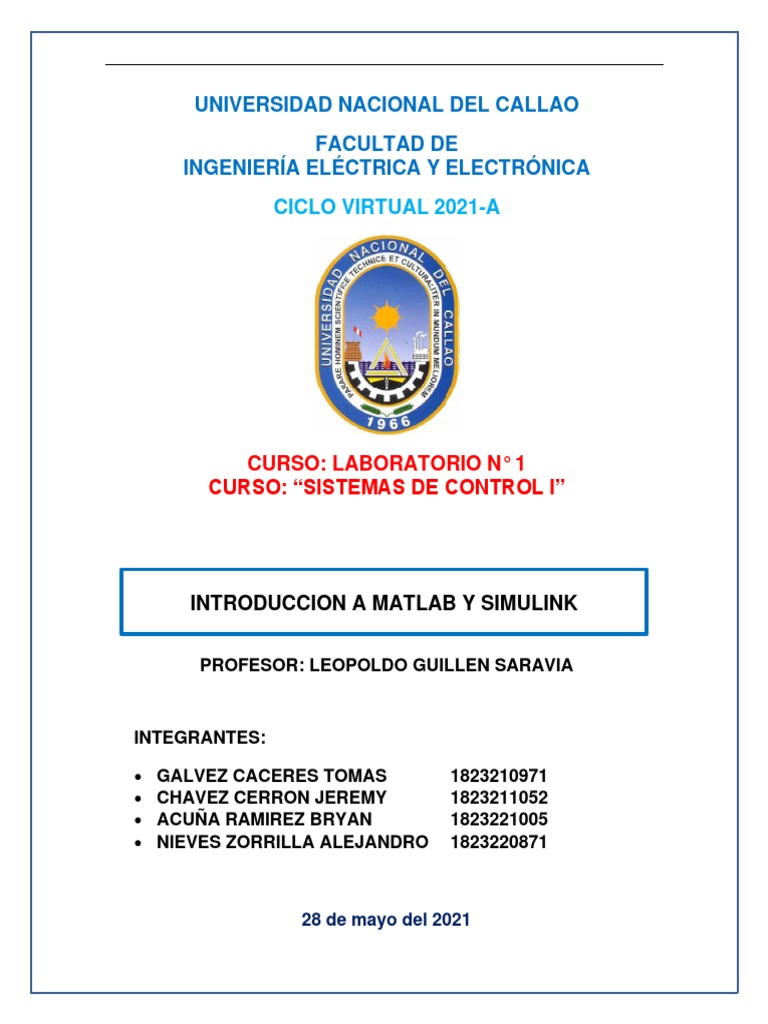 LAB 01 Conociendo La Interfaz de Matlab y Simulink PDF Matlab
