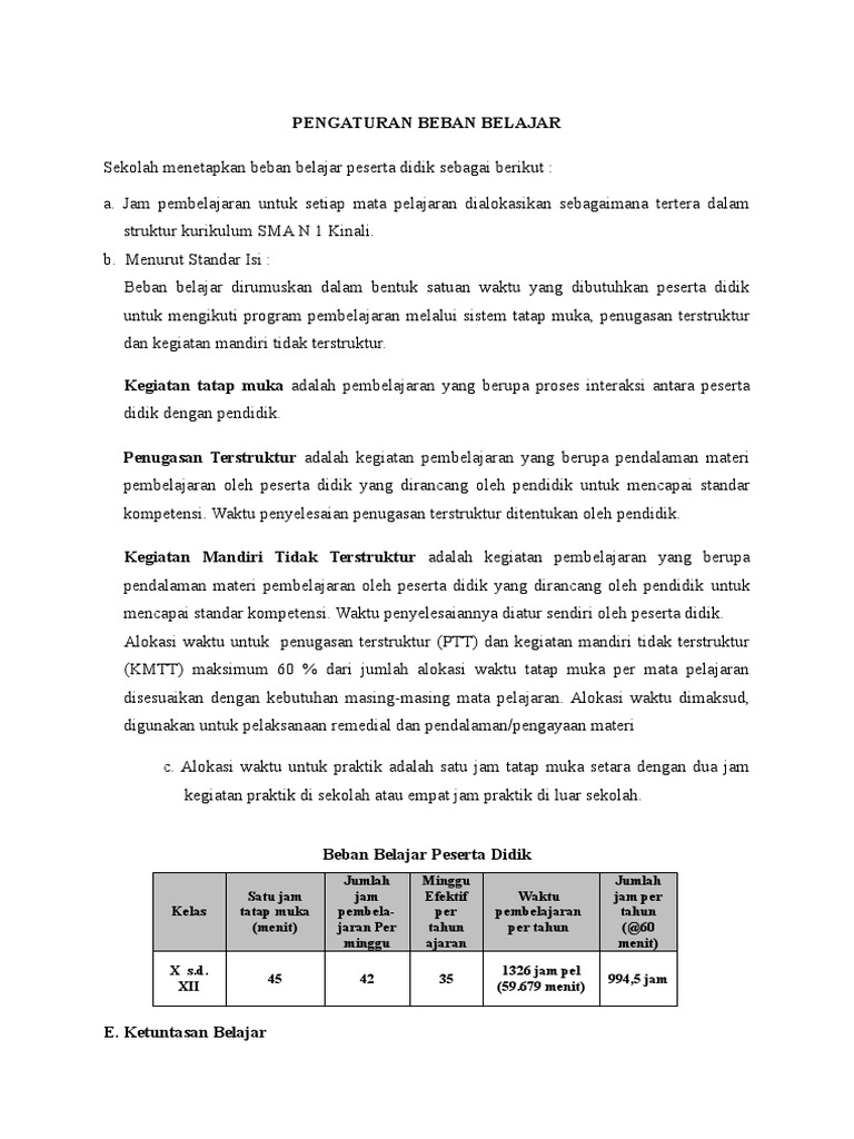 Pengaturan Beban Belajar | PDF