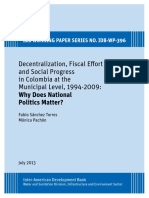 2013 19p. IBD Decentralization Fiscal Effort and Social Progress in Colombia at The Municipal Level 1994 2009 Why Does National Politics Matter
