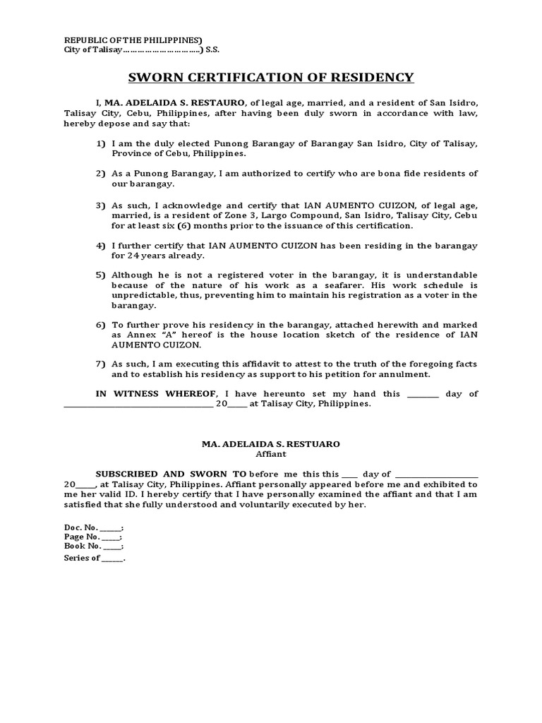 Sworn Certification of Residency | PDF