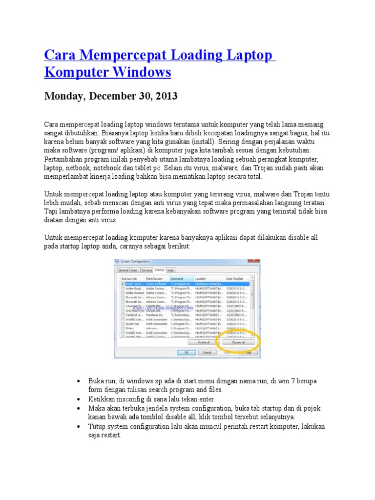 Cara Mempercepat Loading Laptop Windows | PDF | Karier & Perkembangan ...