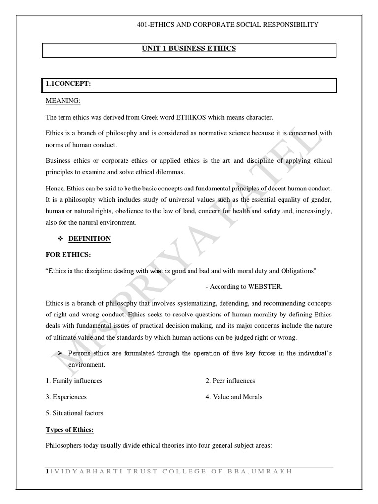 Unit 1 Business Ethics Sem 4 (Bba) | PDF | Value (Ethics) | Dharma
