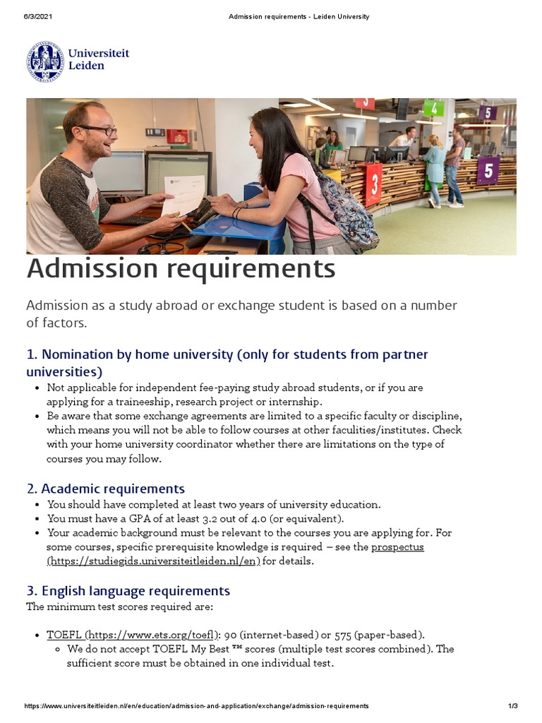 Admission Requirements Leiden University Pdf University And