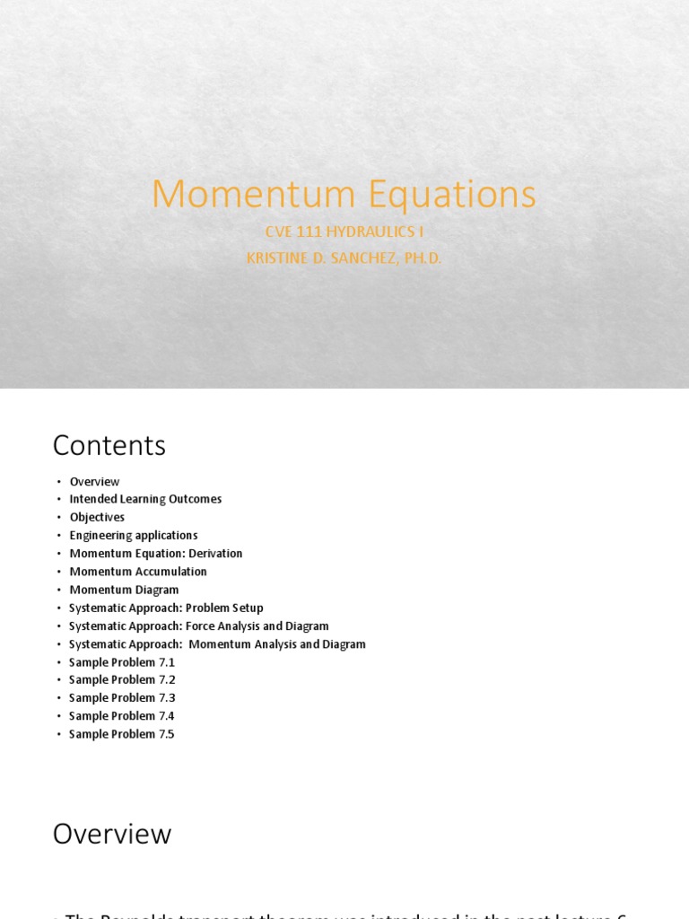 Momentum Equations in Hydraulics I | PDF | Momentum | Fluid Dynamics