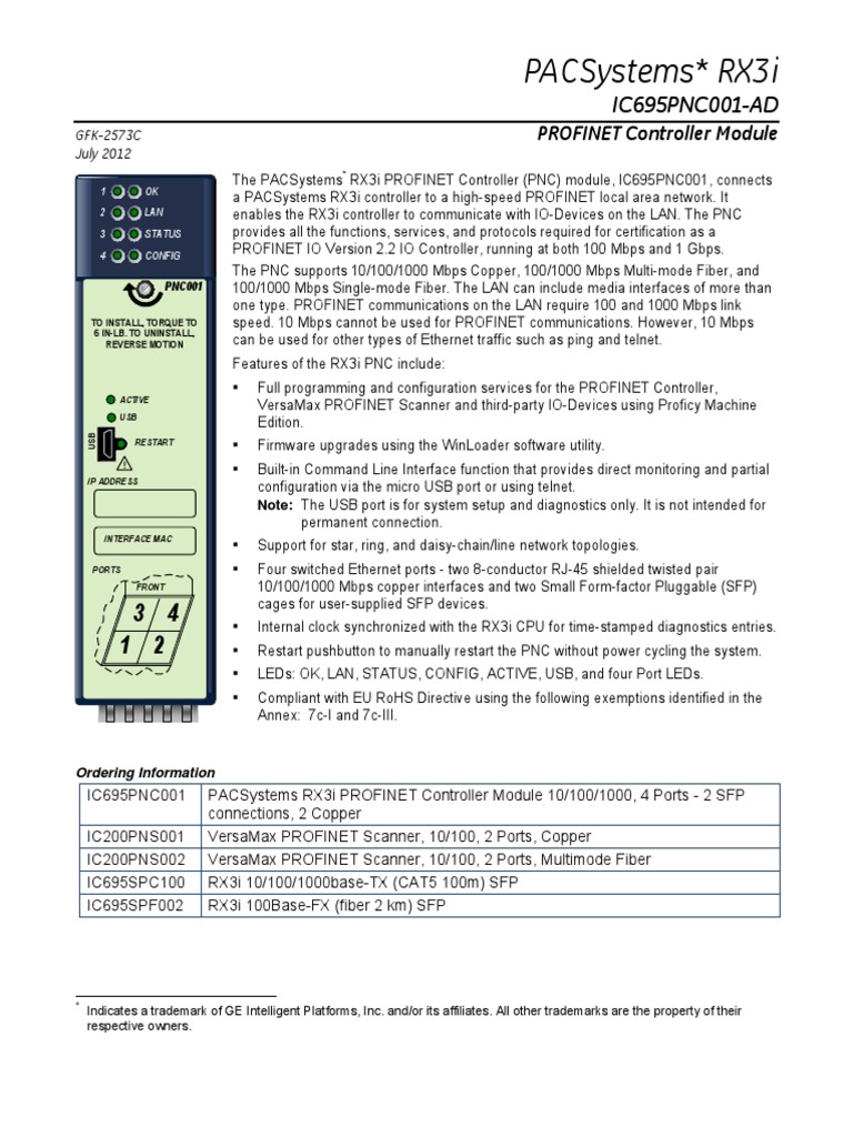 PACSystems RX3i PROFINET Controller Module | PDF | Computer Network ...
