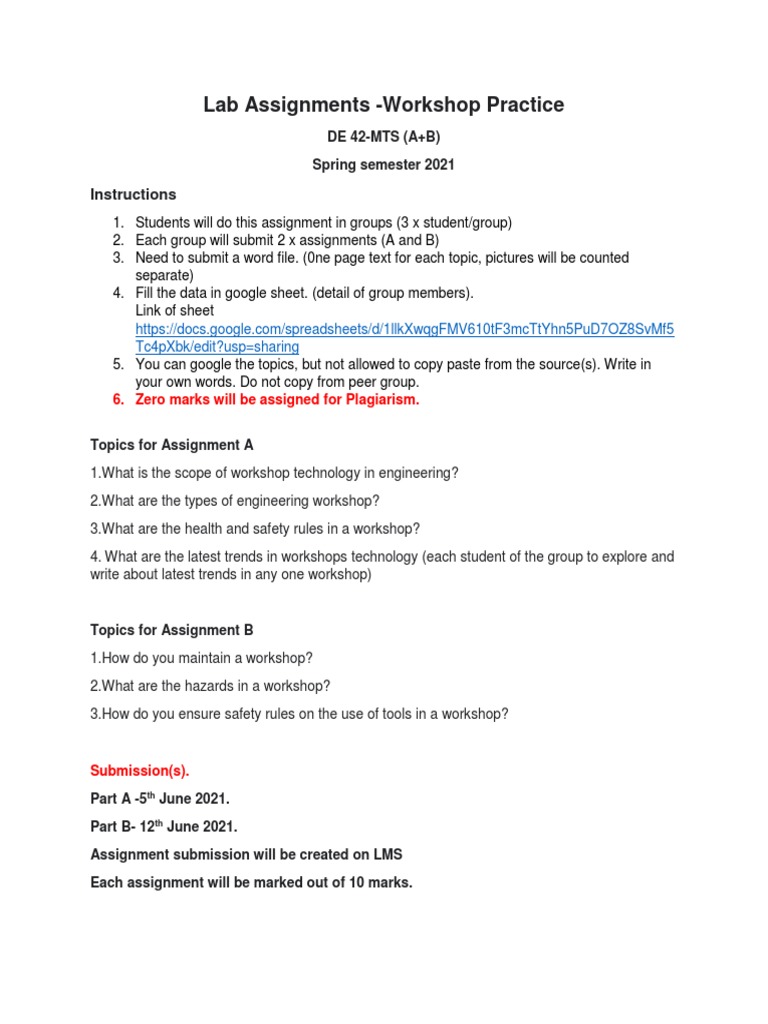 Workshop Practice Assignments Guide | PDF